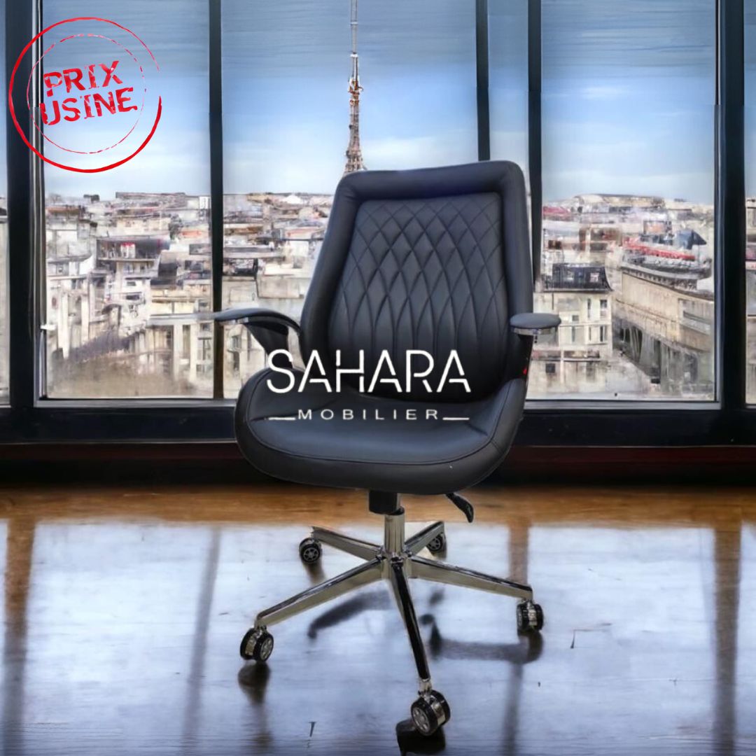 fauteuil de bureau en simili cuir noir sur 5 branches chromé
